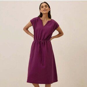 PACT Organic Cotton Coastal Double Gauze Tie Waist Midi Dress in Sangria - M